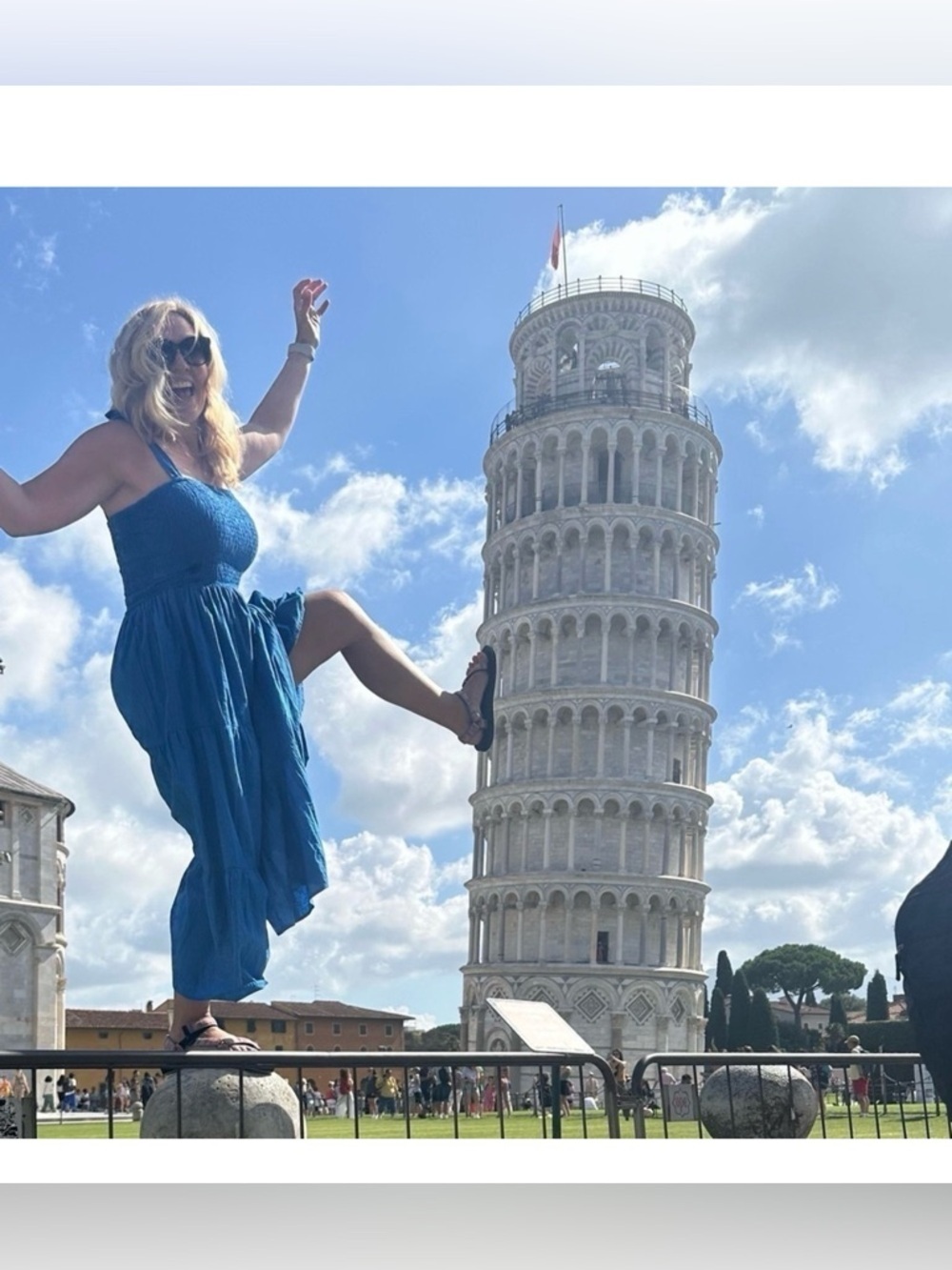 2Chic Blue Smocked Tiered Maxi Dress Shoulder Ties Bohemian Two’s Company